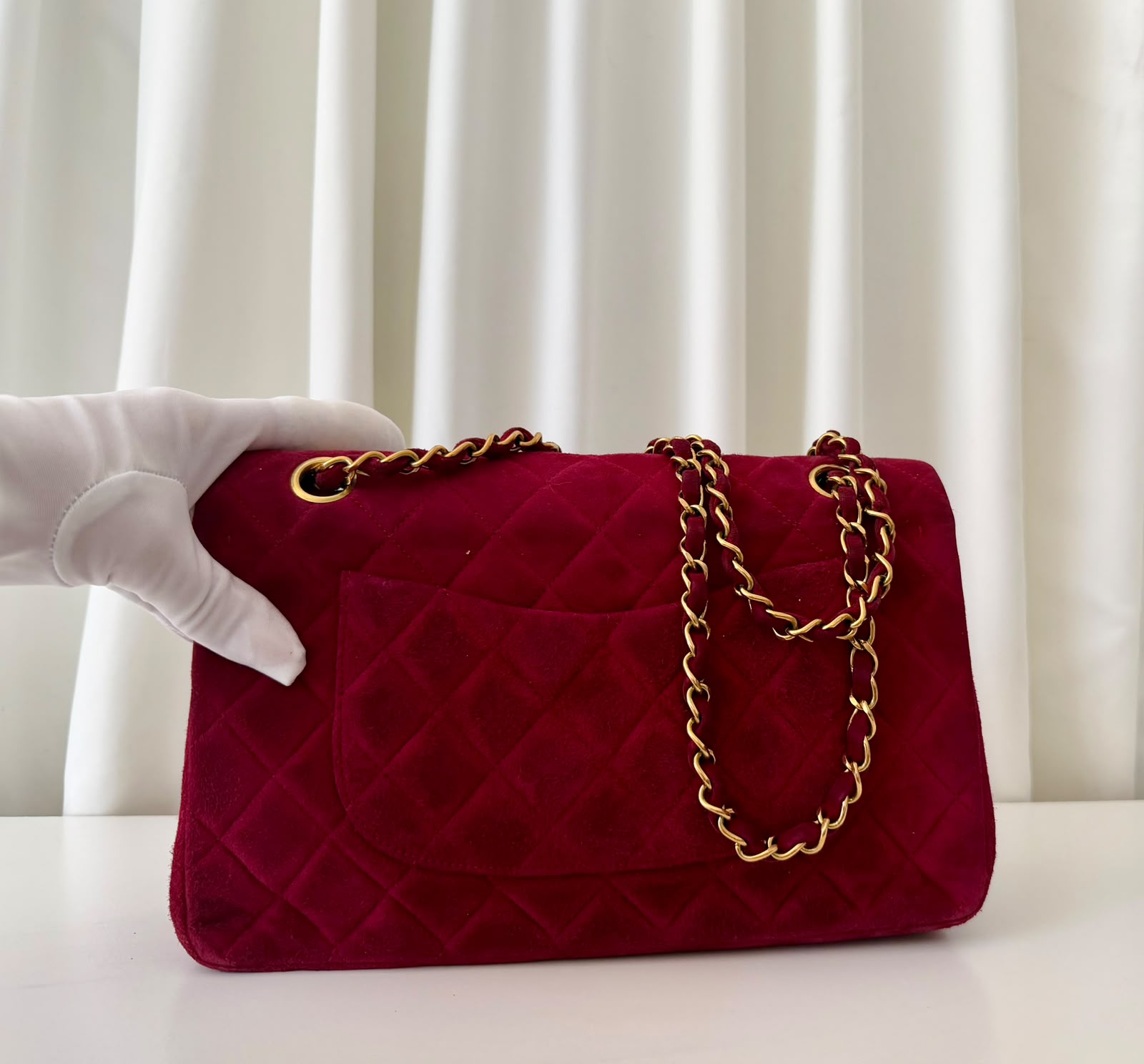 Classic Double flap vintage en daim bordeaux