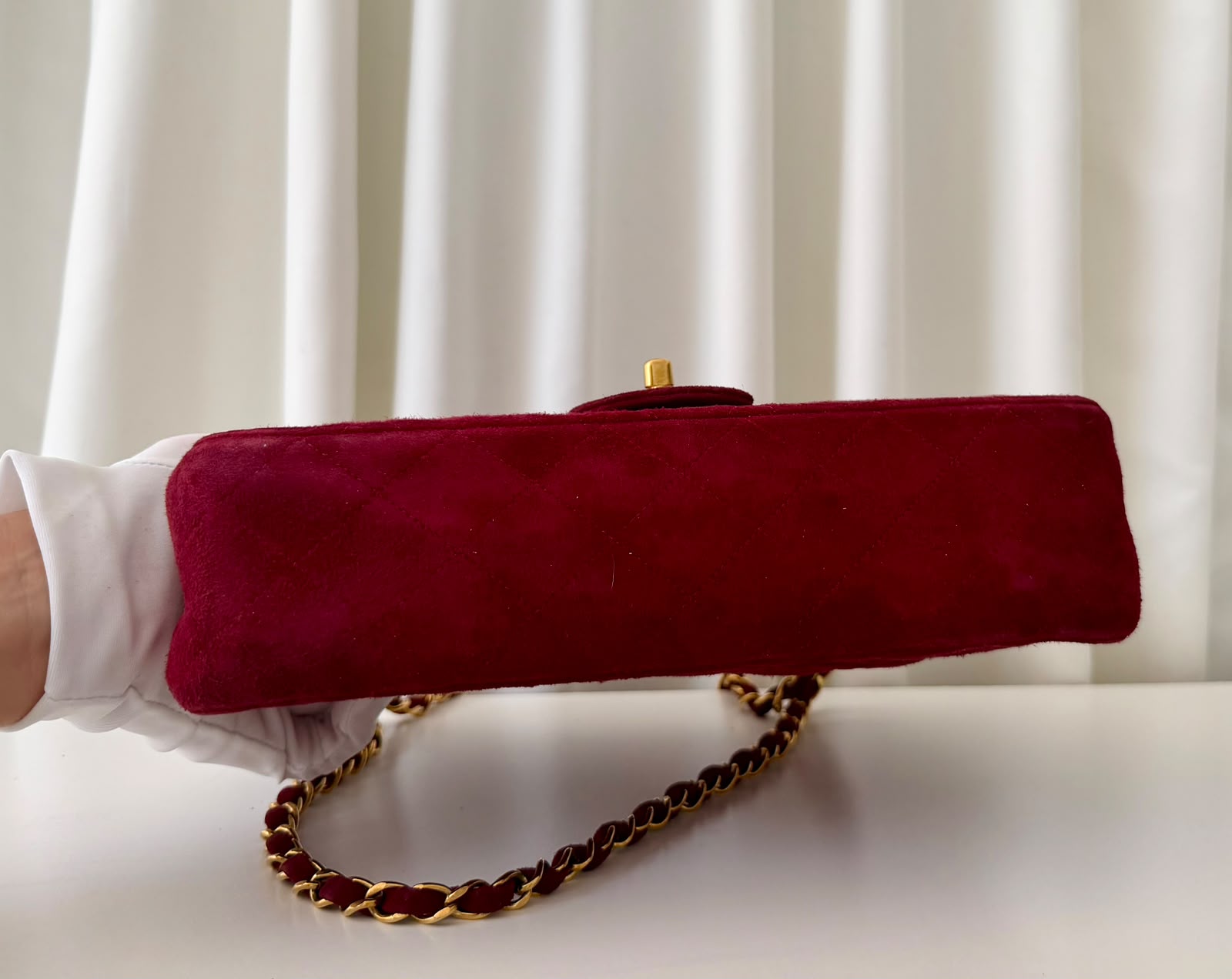 Classic Double flap vintage en daim bordeaux