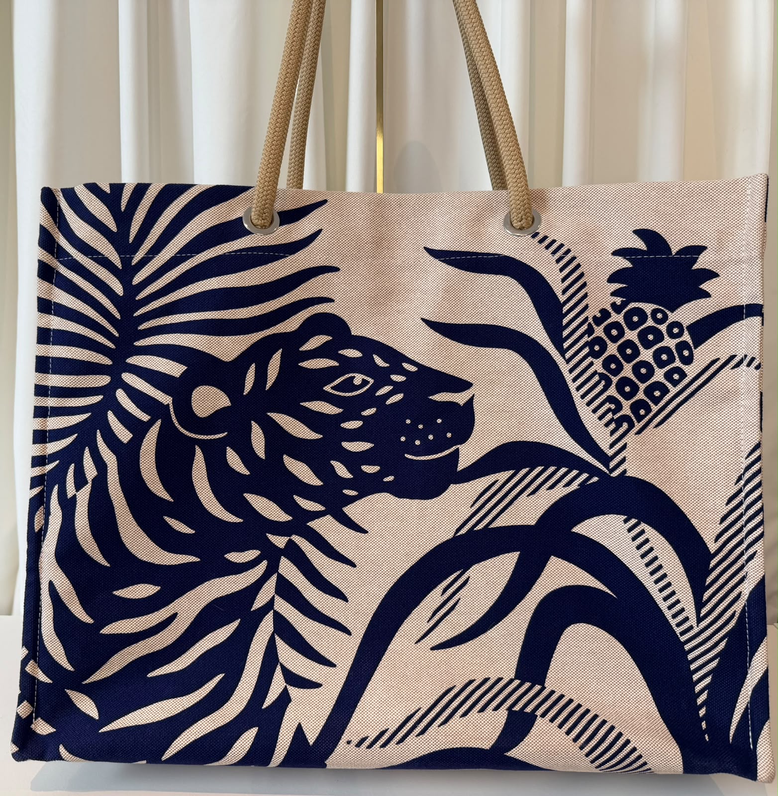 Hermès cabas Tigres Ananas Bleu marine