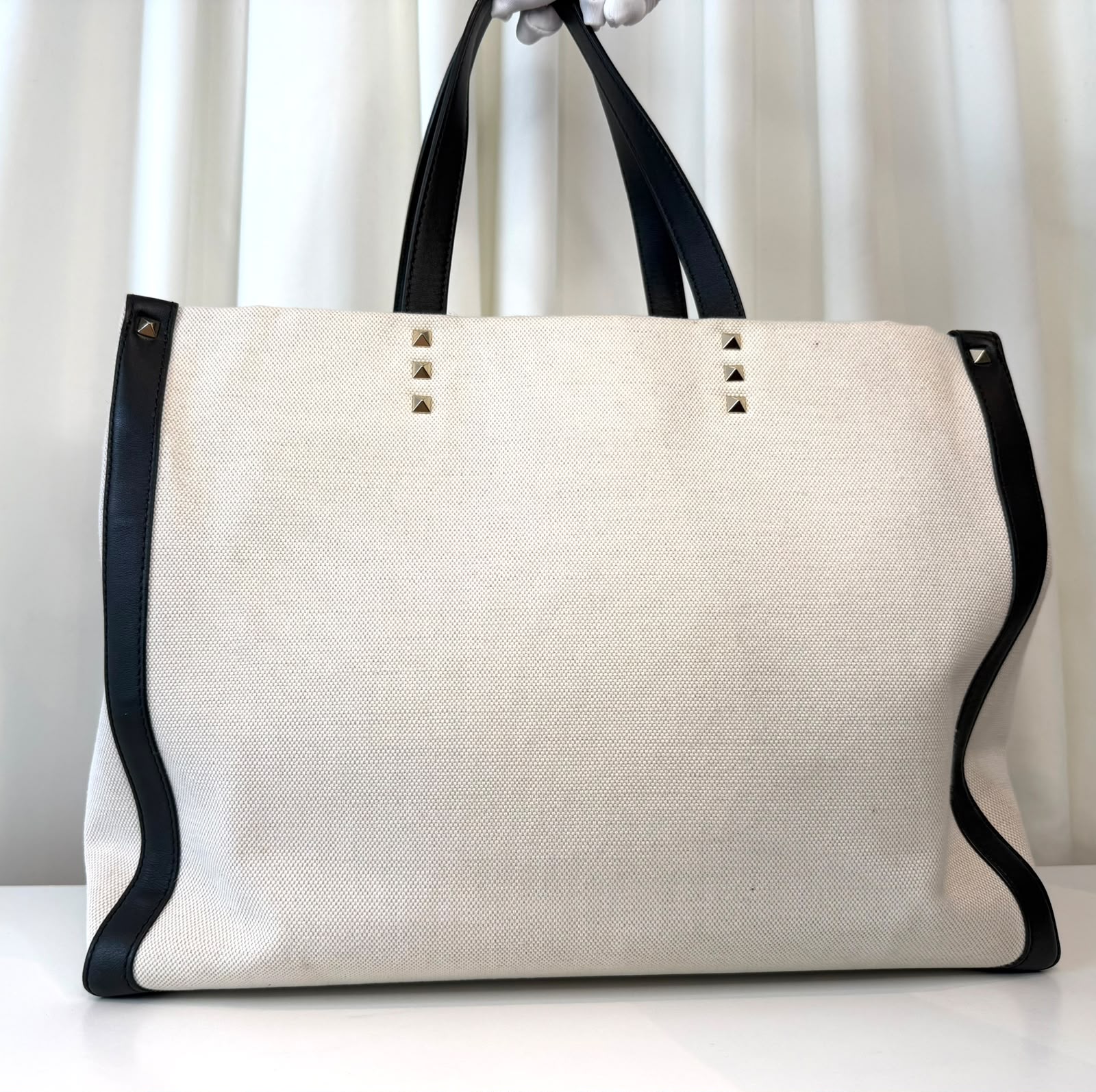 VALENTINO GARAVANI – Cabas VLTN Canvas Ivoire & Noir