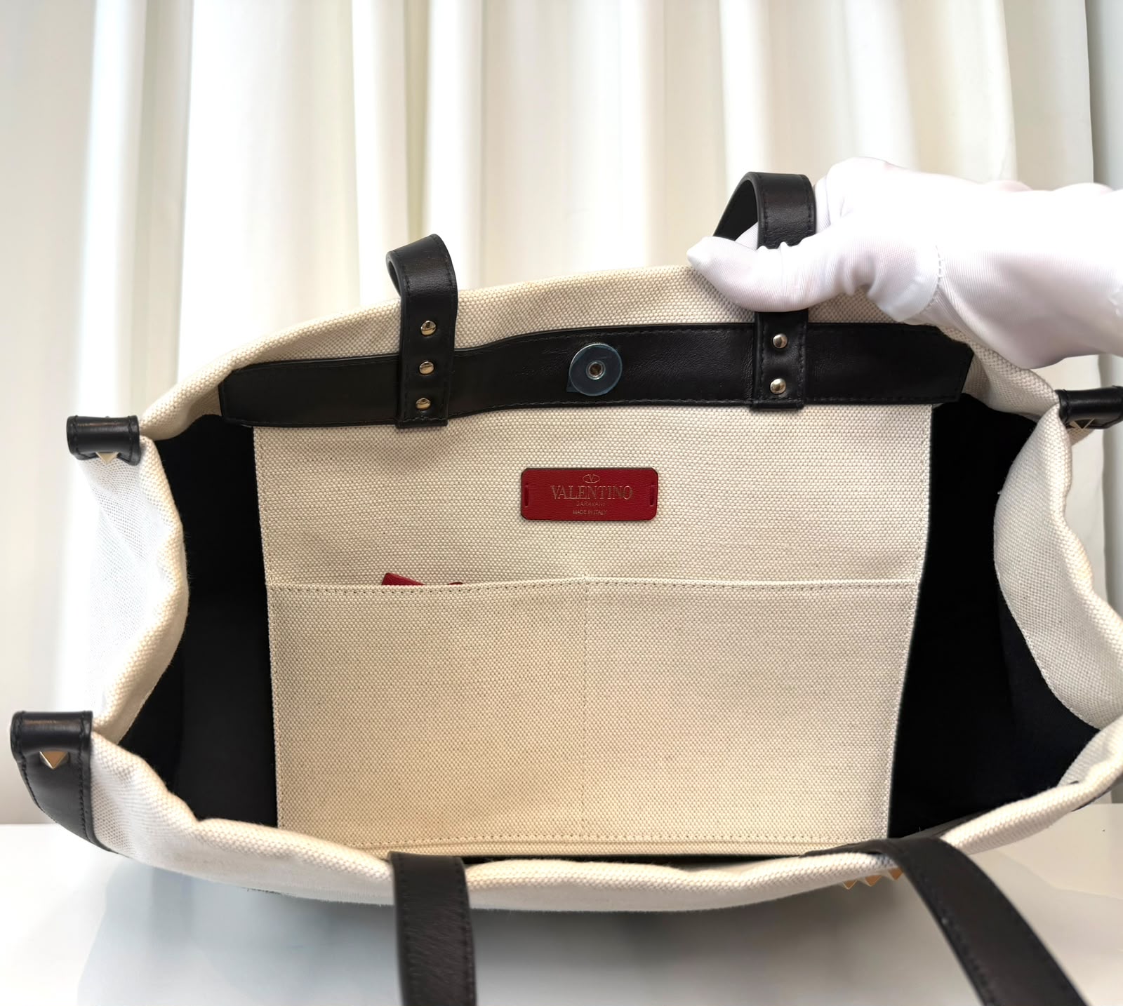 VALENTINO GARAVANI – Cabas VLTN Canvas Ivoire & Noir